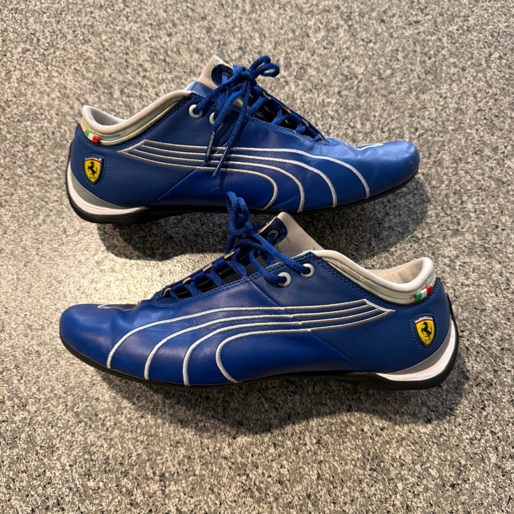 Puma Ferrari Future Cat Super LT Blue Silver Racing Shoes 304551-03 Mens 10.5